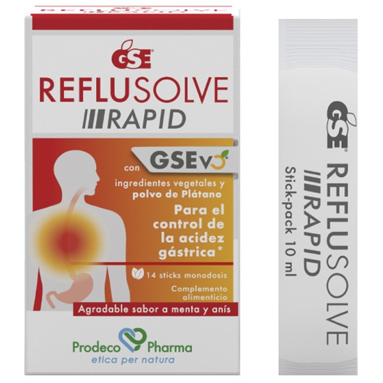 Prodeco Pharma GSE Reflusolve Rapid suplemento dietético en stick.